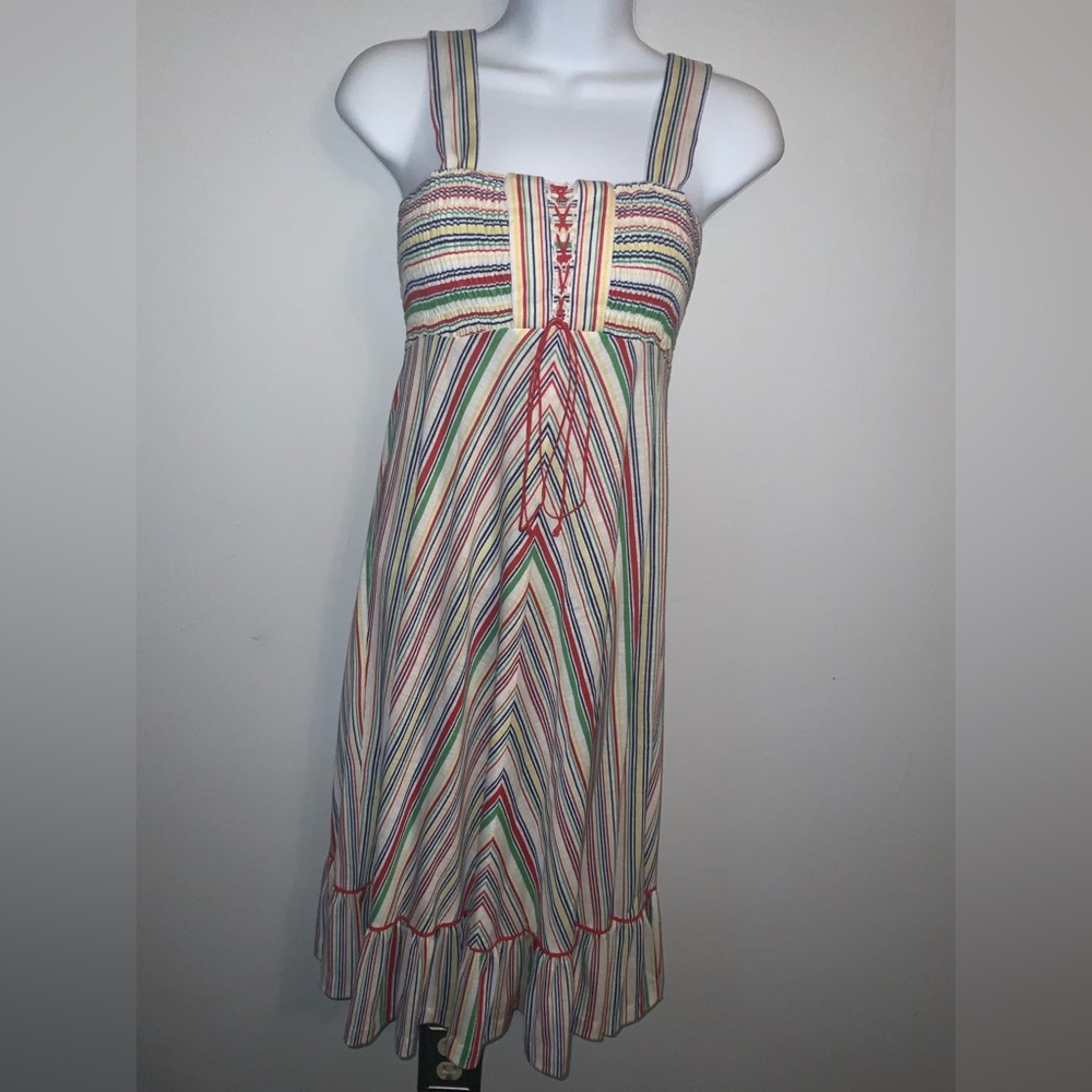 Vintage Rainbow Striped Midi Hippie Sundress Sz S/M